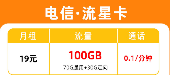 廣元電信·流量卡 19元包100G流量 首月免月租-可選號-長期套餐20年