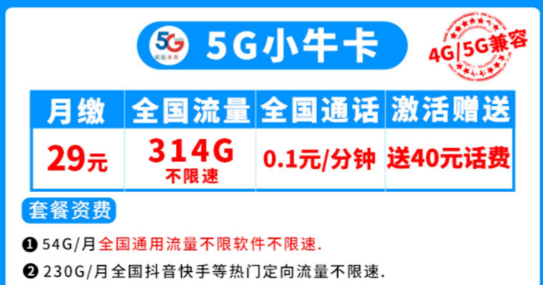 電信5G流量卡套餐推薦 小?？?00多G全國不限速流量首月免租手機卡