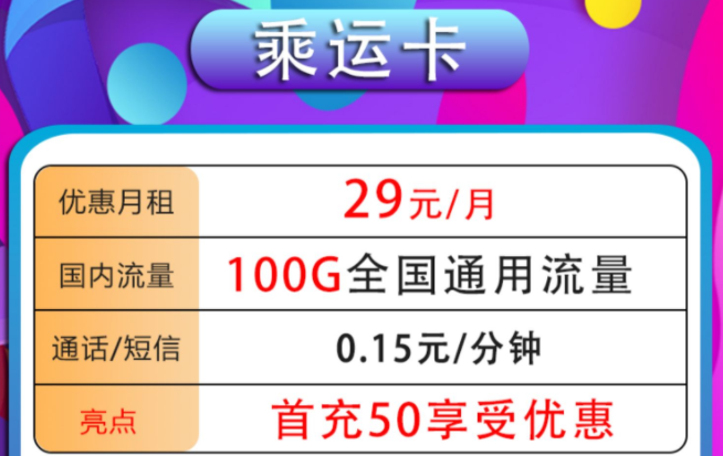 中國電信流量不限速的全國通用流量卡套餐 乘運(yùn)卡29元100G通用流量