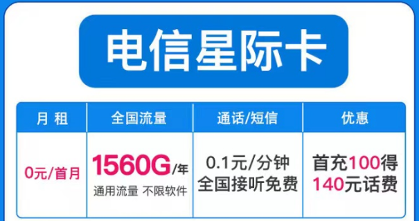 電信星際卡首月0月租純流量上網(wǎng)卡19元100G通用+30G定向超適合學生的手機卡