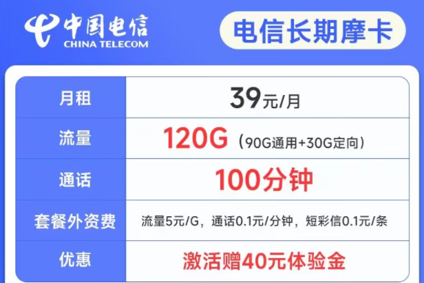 長(zhǎng)期可用的電信流量卡套餐推薦 電信長(zhǎng)期摩卡39元月租120G流量+100分鐘語音通話