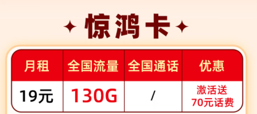 電信20年長(zhǎng)期優(yōu)惠套餐|電信驚鴻卡、羽軒卡|首月免費(fèi)使用