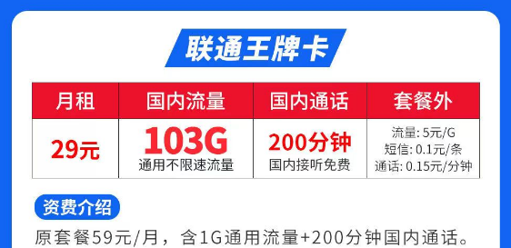 流量最多最便宜的是什么套餐？聯(lián)通王牌卡29元103G|聯(lián)通春風(fēng)卡、秋雨卡|低月租大流量套餐