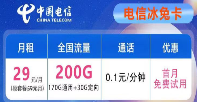 想要優(yōu)惠的流量卡不知道去哪兒？電信29元200G冰兔卡、電信39元200G+600分鐘語音創(chuàng)新卡