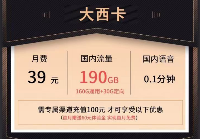 電信大流量套餐有沒有實惠的？電信大西卡39元190G+19元110G流量卡|首月0元用